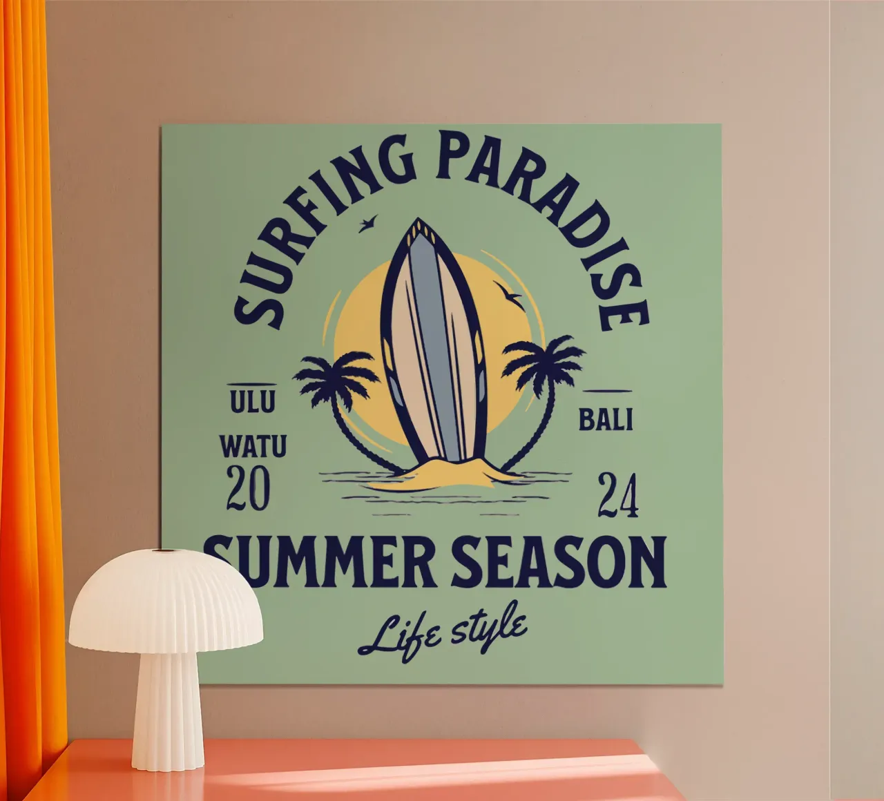Il paradiso del surf poster con telaio in legno da Gunawan Rb