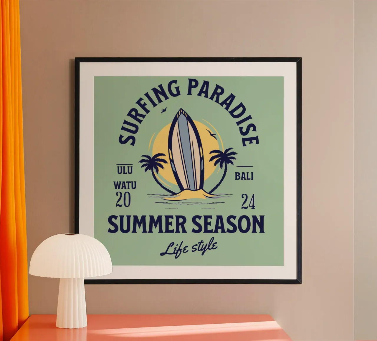 Il paradiso del surf poster con telaio in legno da Gunawan Rb