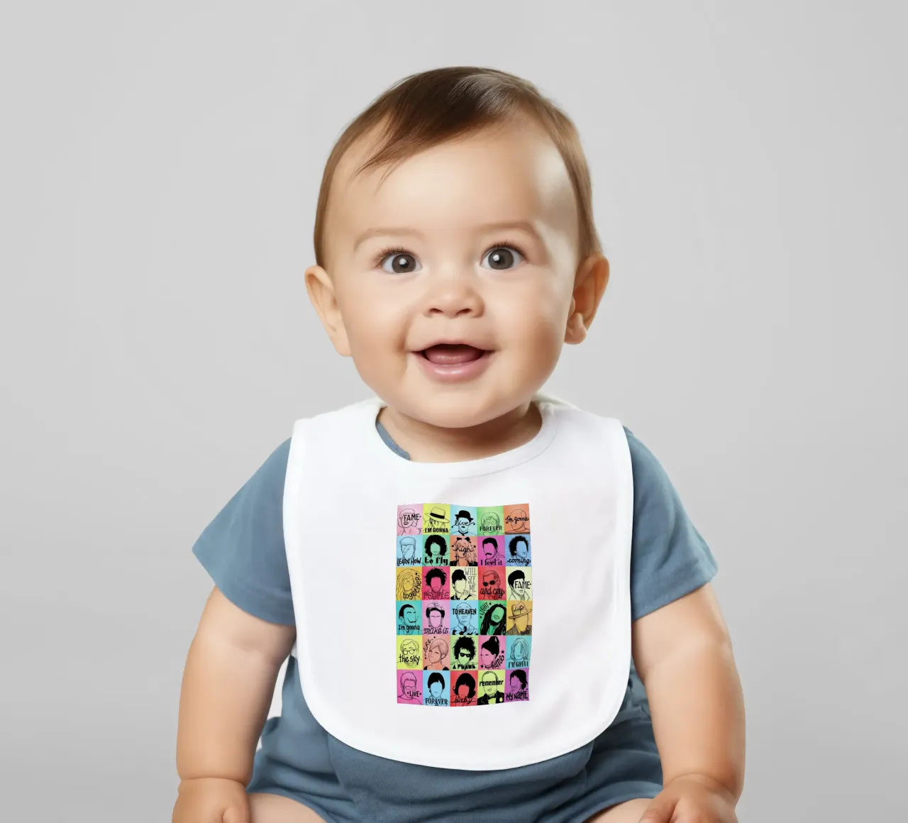 Fame - Draw Me A Song Project baby bib by Nour Tohme