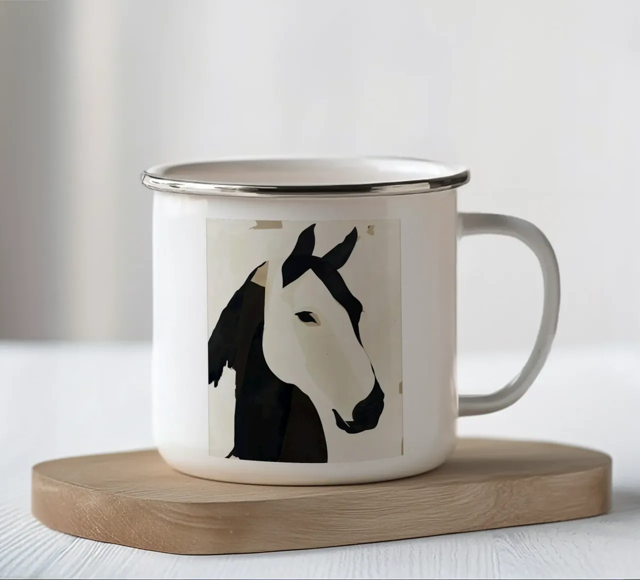 Cavallo in bianco e nero tazza in smalto da M.A.Z.U.N.