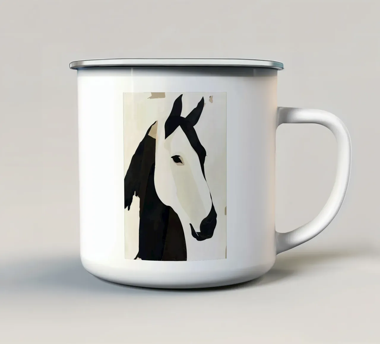 Cavallo in bianco e nero tazza in smalto da M.A.Z.U.N.