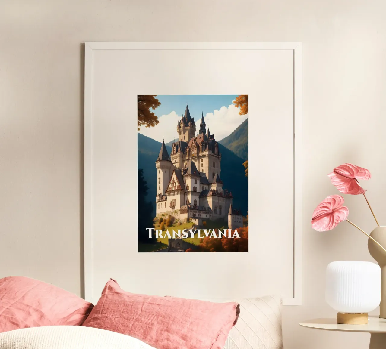 Transylvania Castle Scene poster con telaio in alluminio da Charnwood Prints