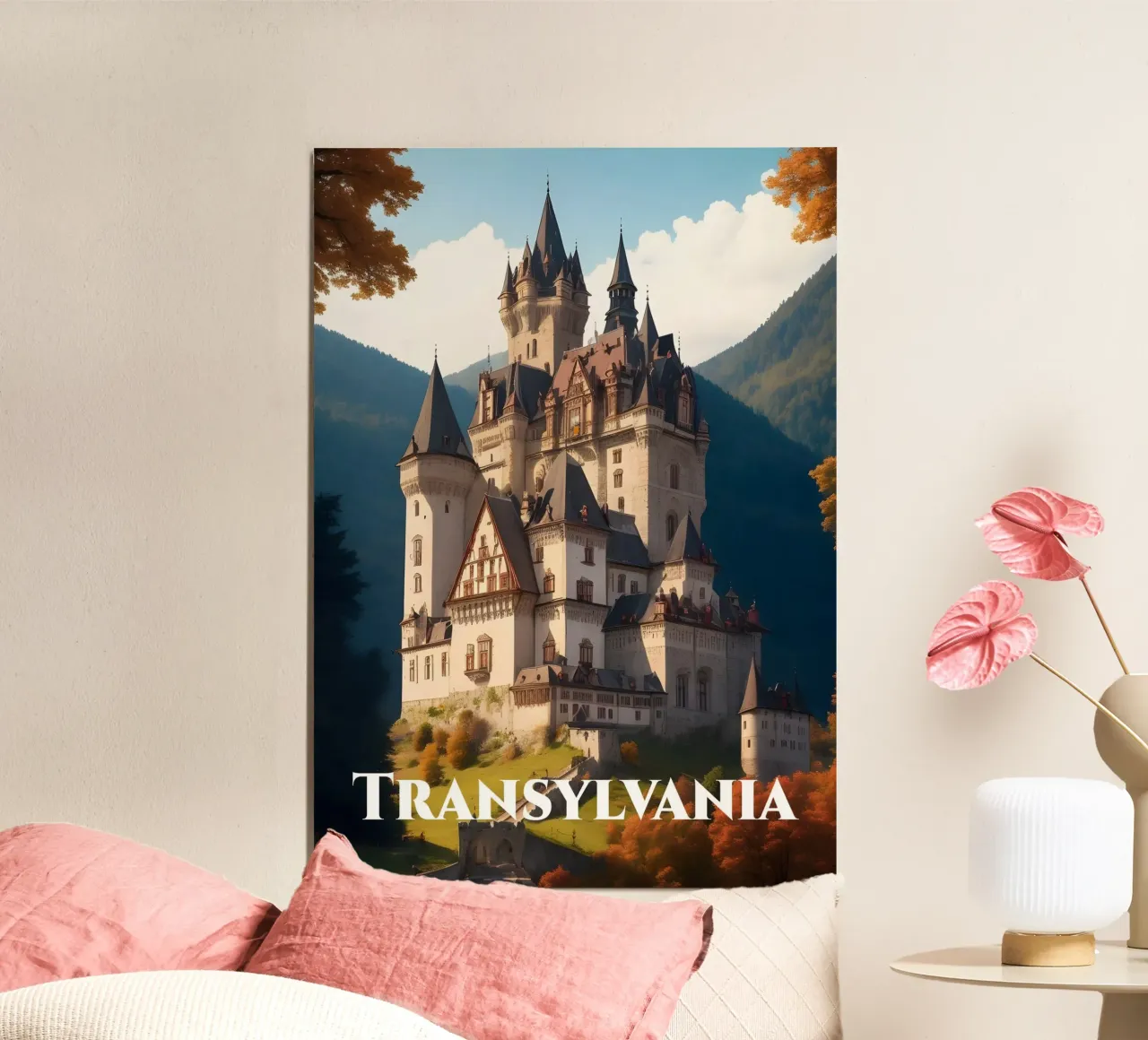 Transylvania Castle Scene poster con telaio in alluminio da Charnwood Prints