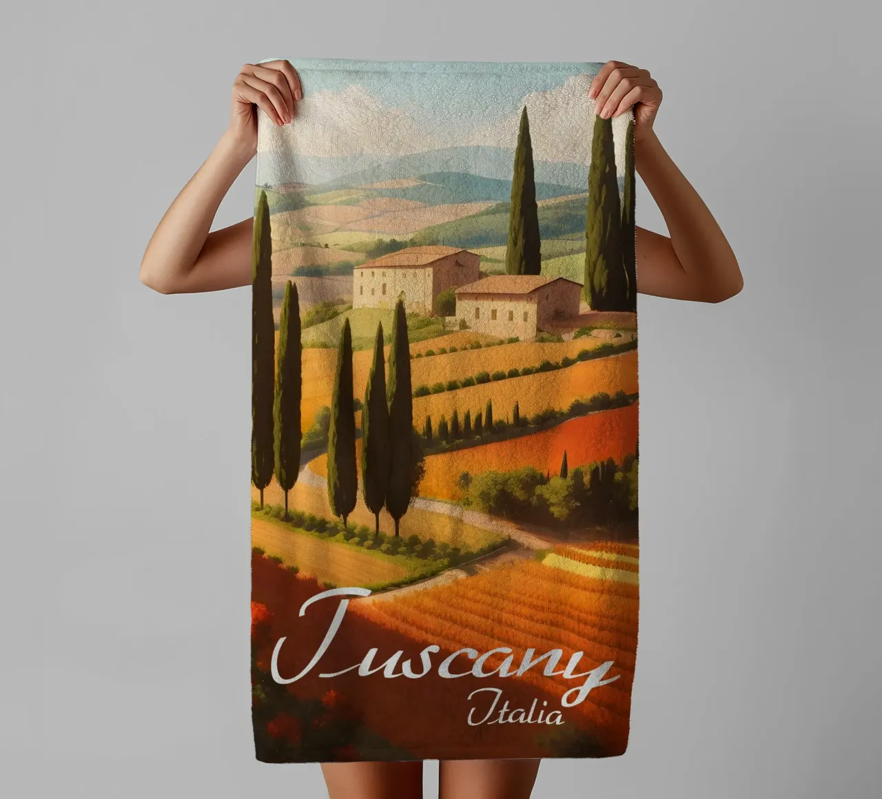 Scena di campagna in Toscana asciugamano da bagno da Charnwood Prints