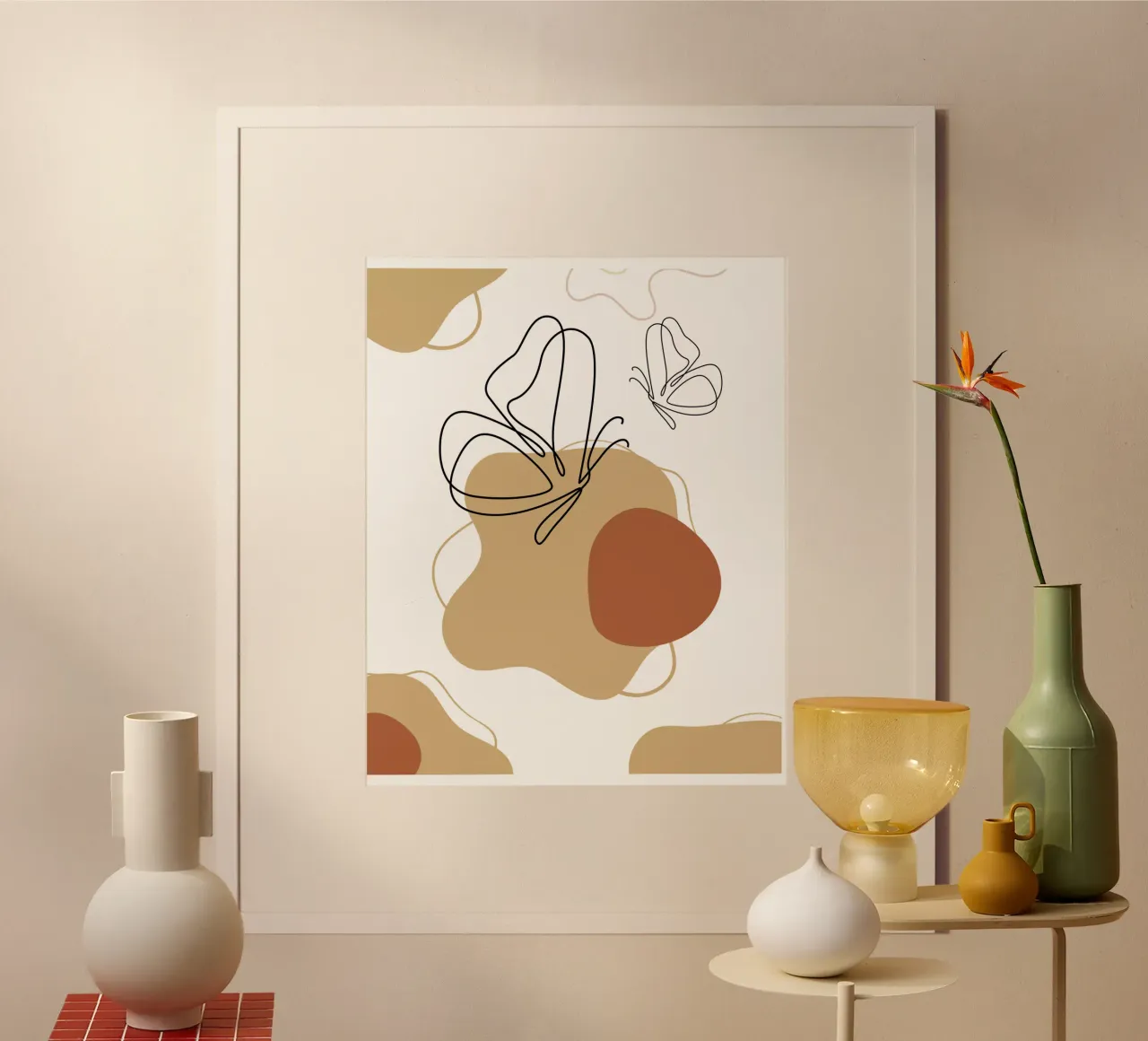 Minimalistischer Schmetterling Poster mit Holzrahmen von YSV MINIMALIST