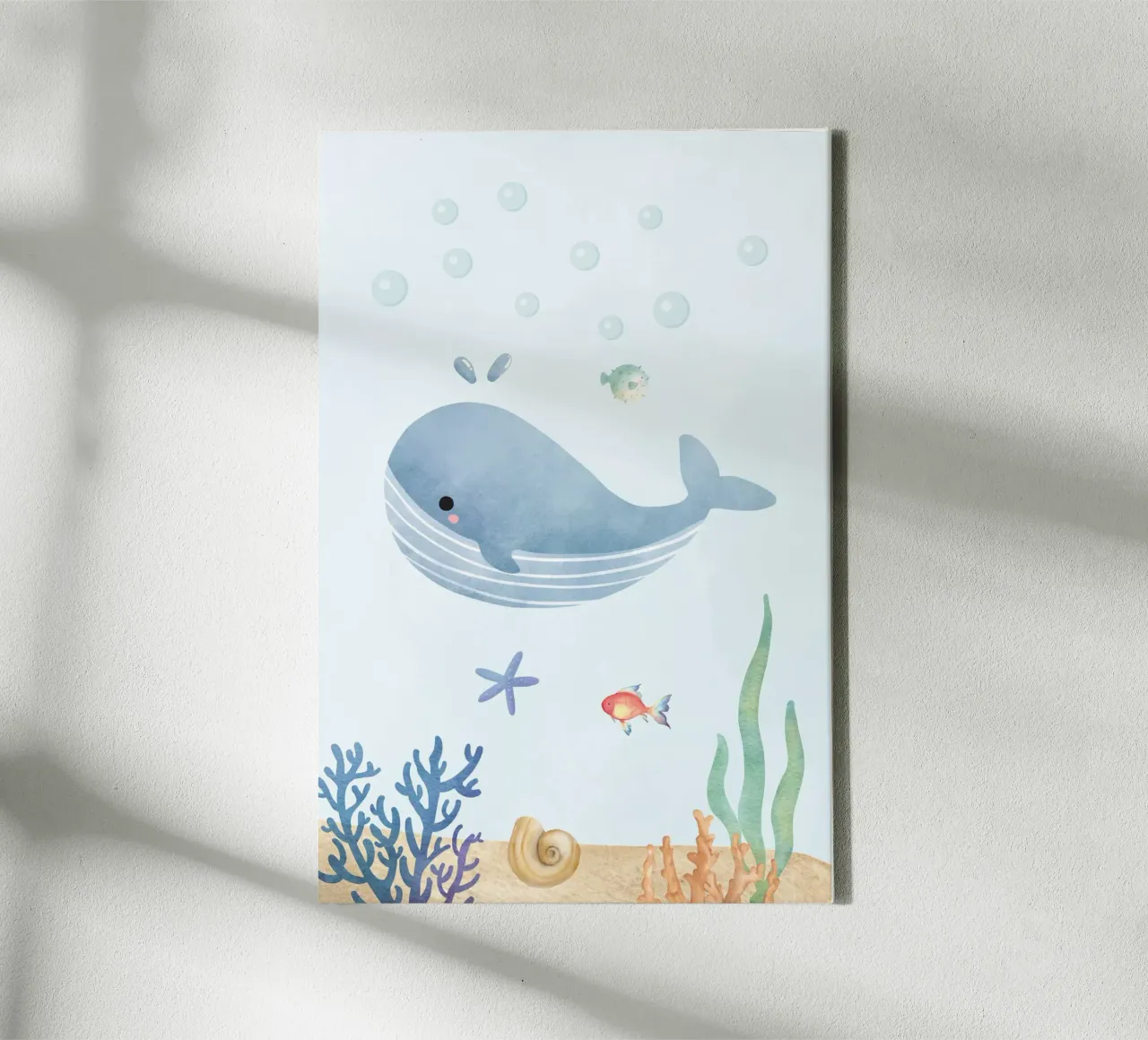 Wunder der Wale unter dem Meer Leinwand mit Schattenfugenrahmen von DesignArt
