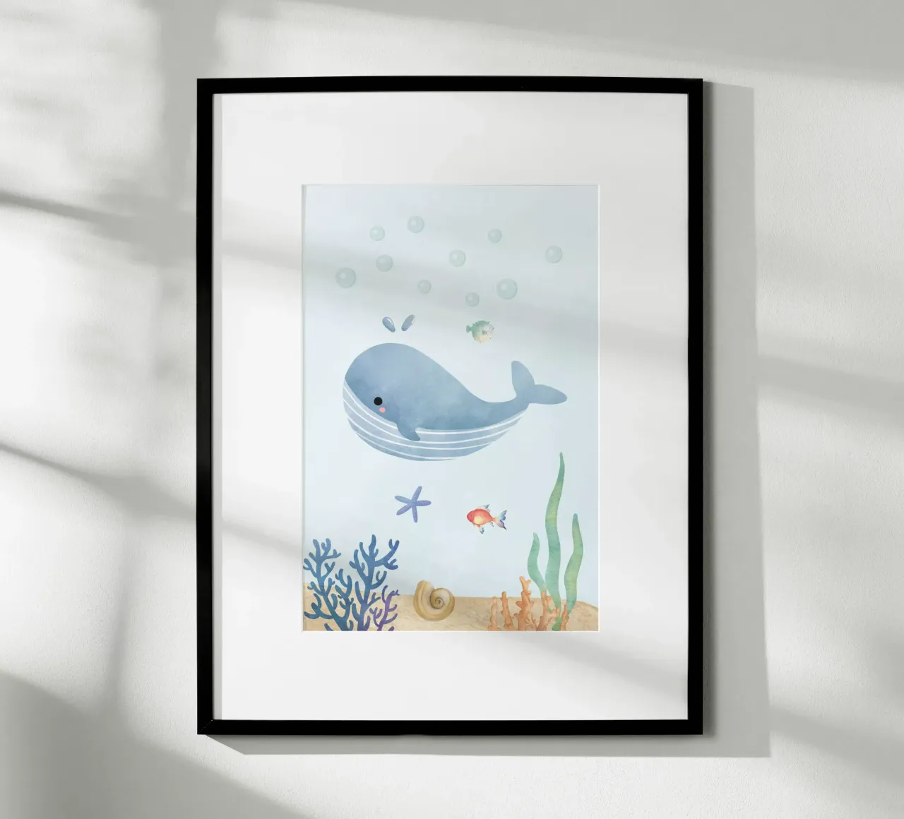 Wunder der Wale unter dem Meer Poster mit Holzrahmen von DesignArt