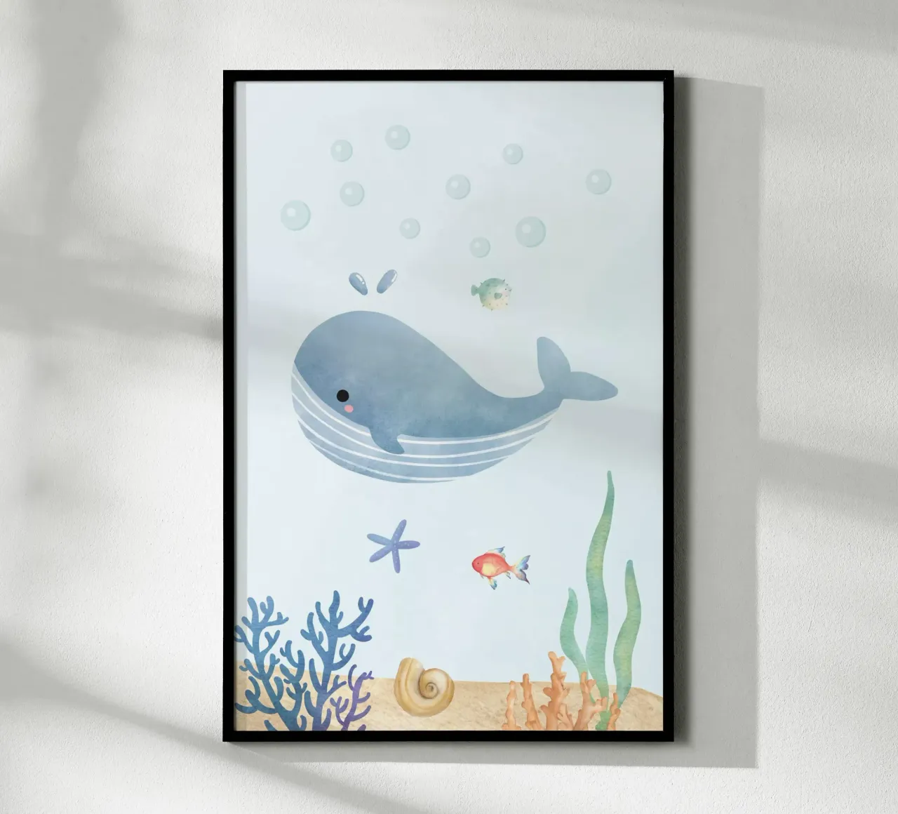 Wunder der Wale unter dem Meer Poster mit Holzrahmen von DesignArt
