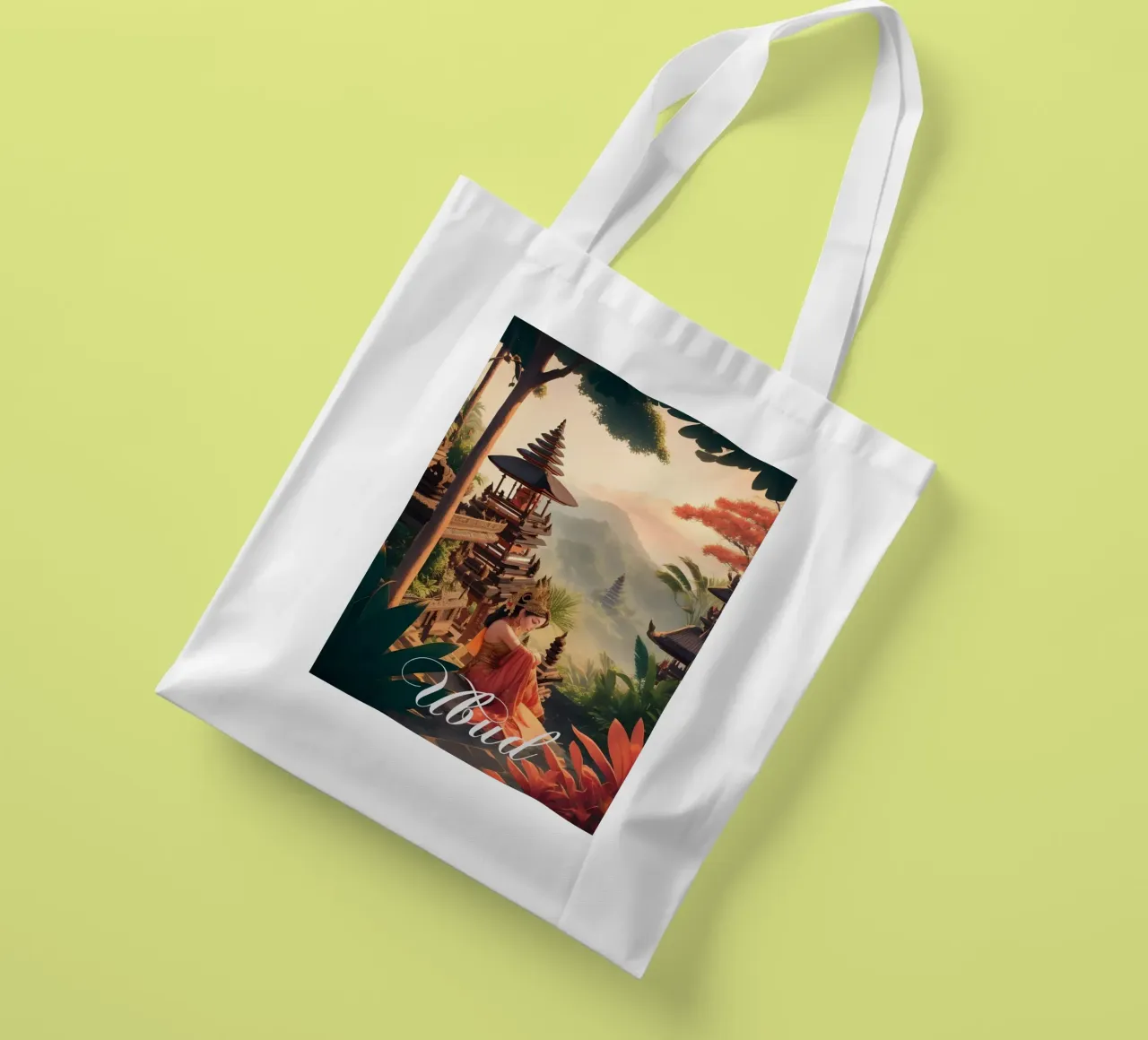 Ubud Bali Temple Scene borsa in juta da Charnwood Prints