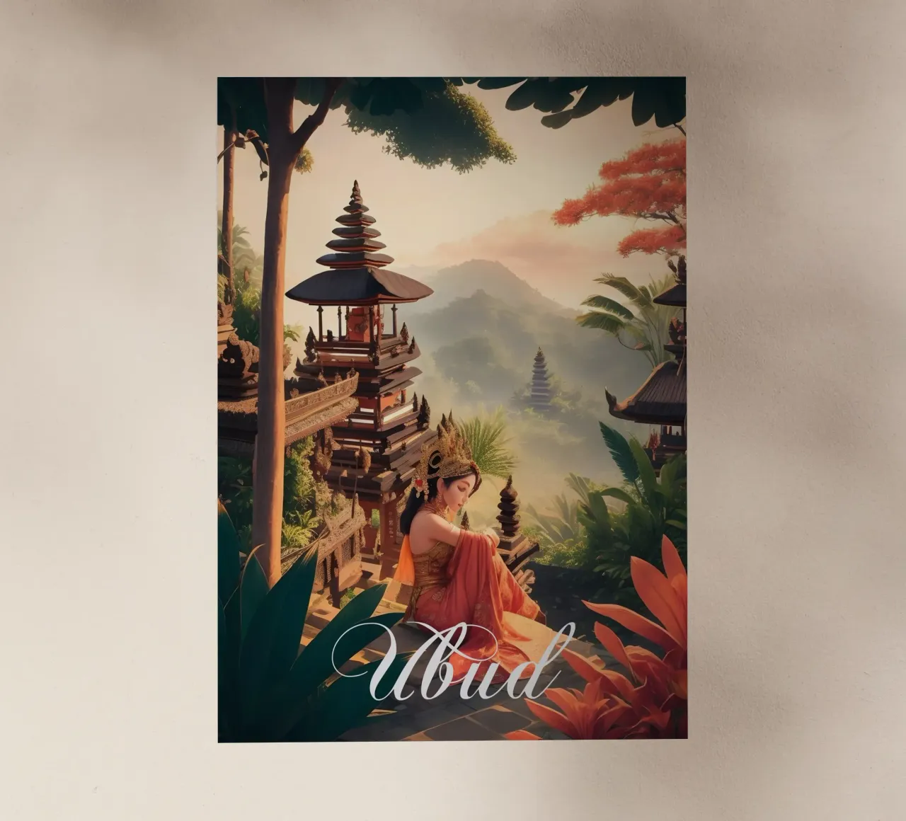 Ubud Bali Temple Scene pellicola backlit da Charnwood Prints