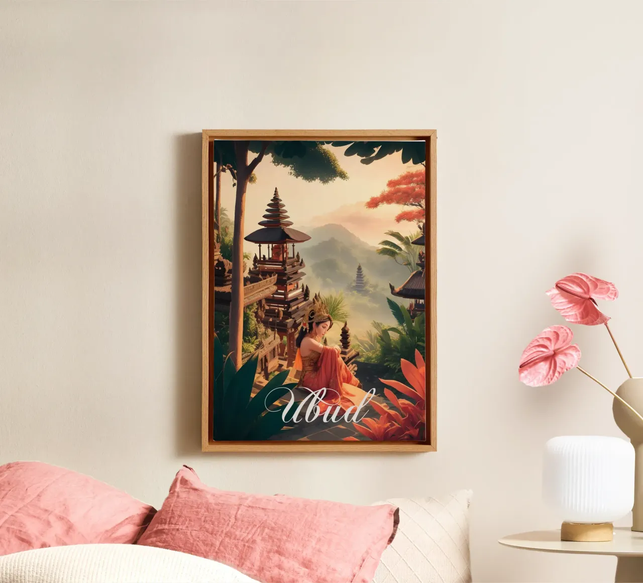 Ubud Bali Temple Scene tela con Cornice a cassetta da Charnwood Prints