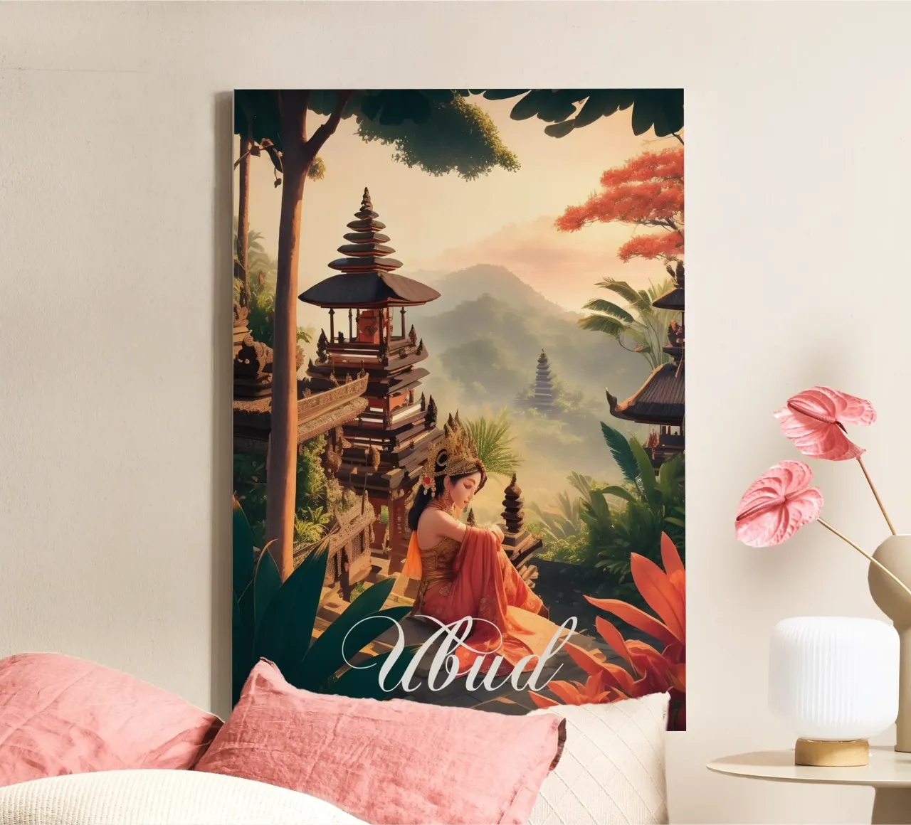 Ubud Bali Temple Scene tela con Cornice a cassetta da Charnwood Prints