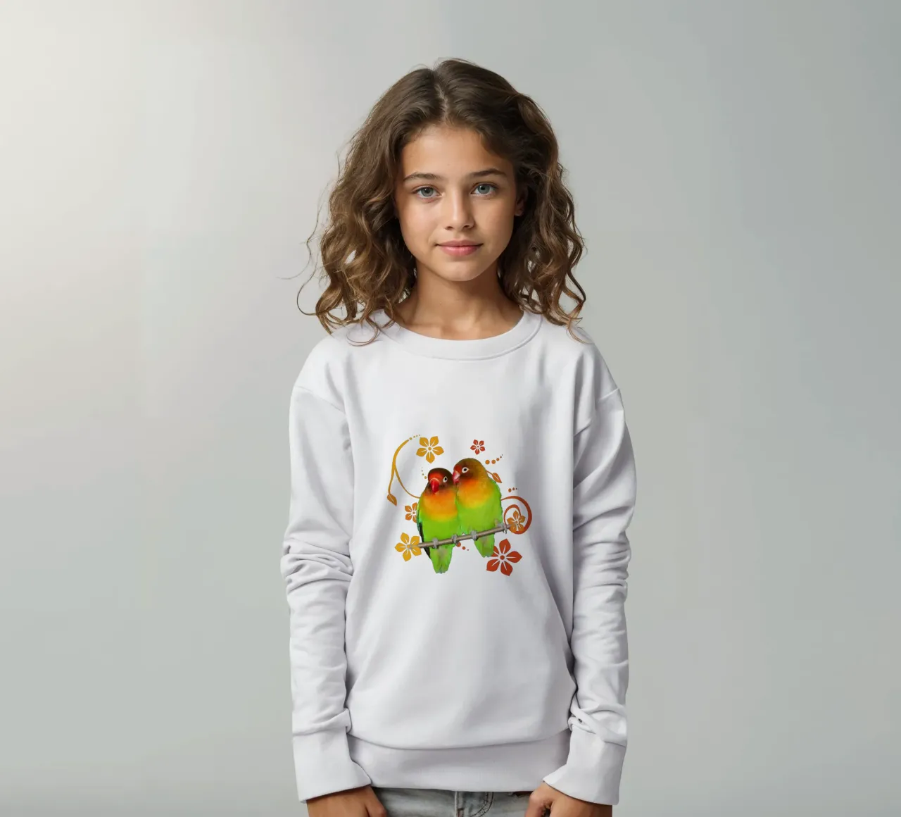 Two cute lovebirds kids sweatshirt by BwiseLizzy
