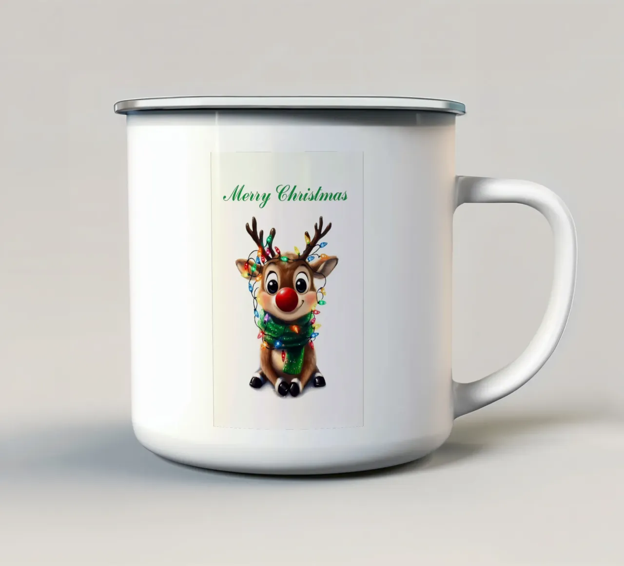 Simpatica renna Rudolf tazza in smalto da Carinaprint