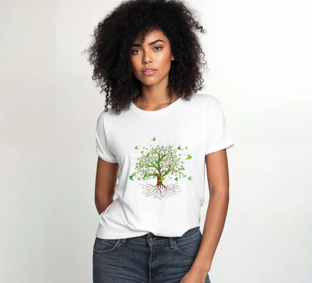 Tree of life groene vogels versie dames t-shirt getailleerd van BwiseLizzy