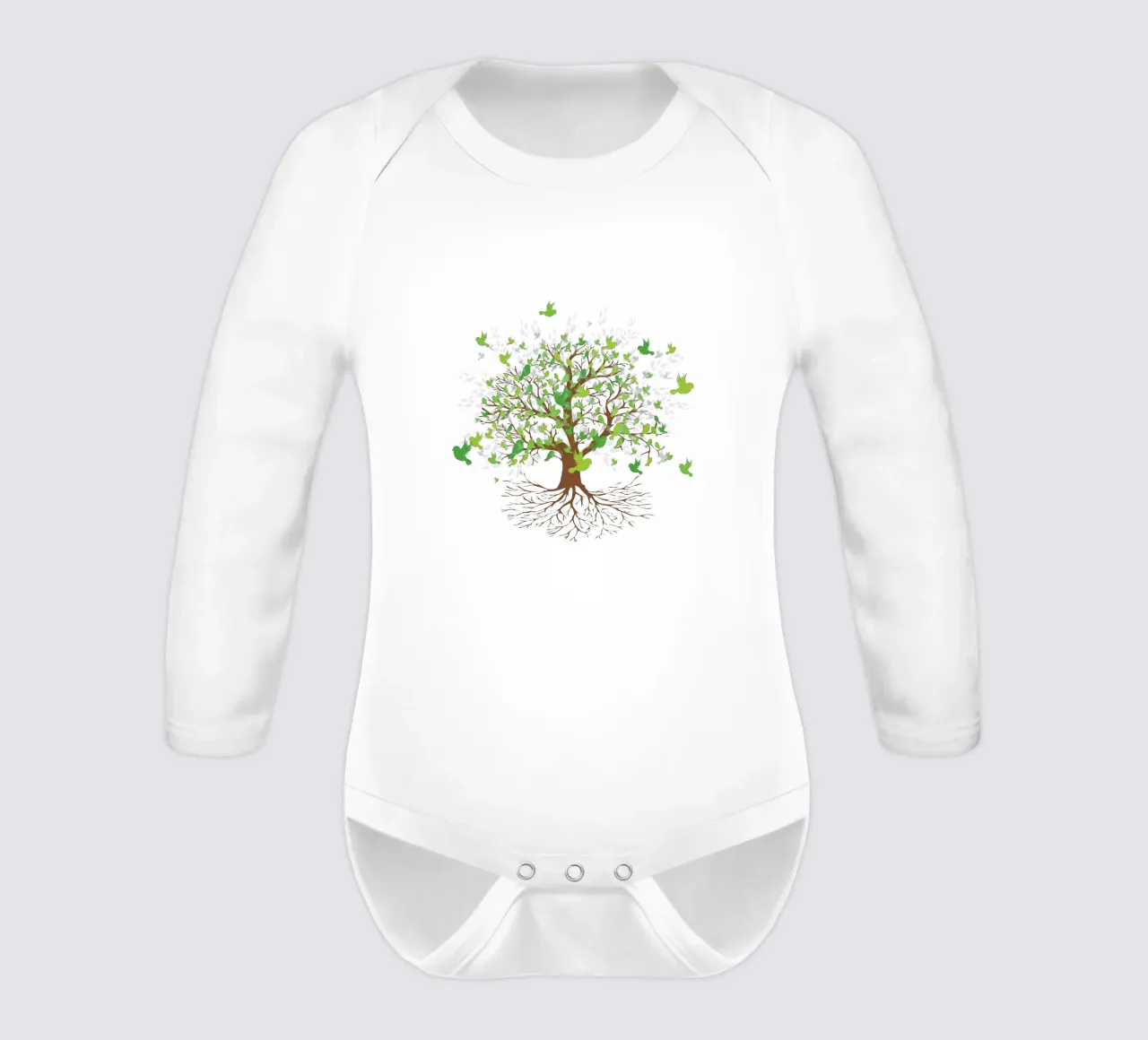 Tree of life green birds version long-sleeve baby romper by BwiseLizzy