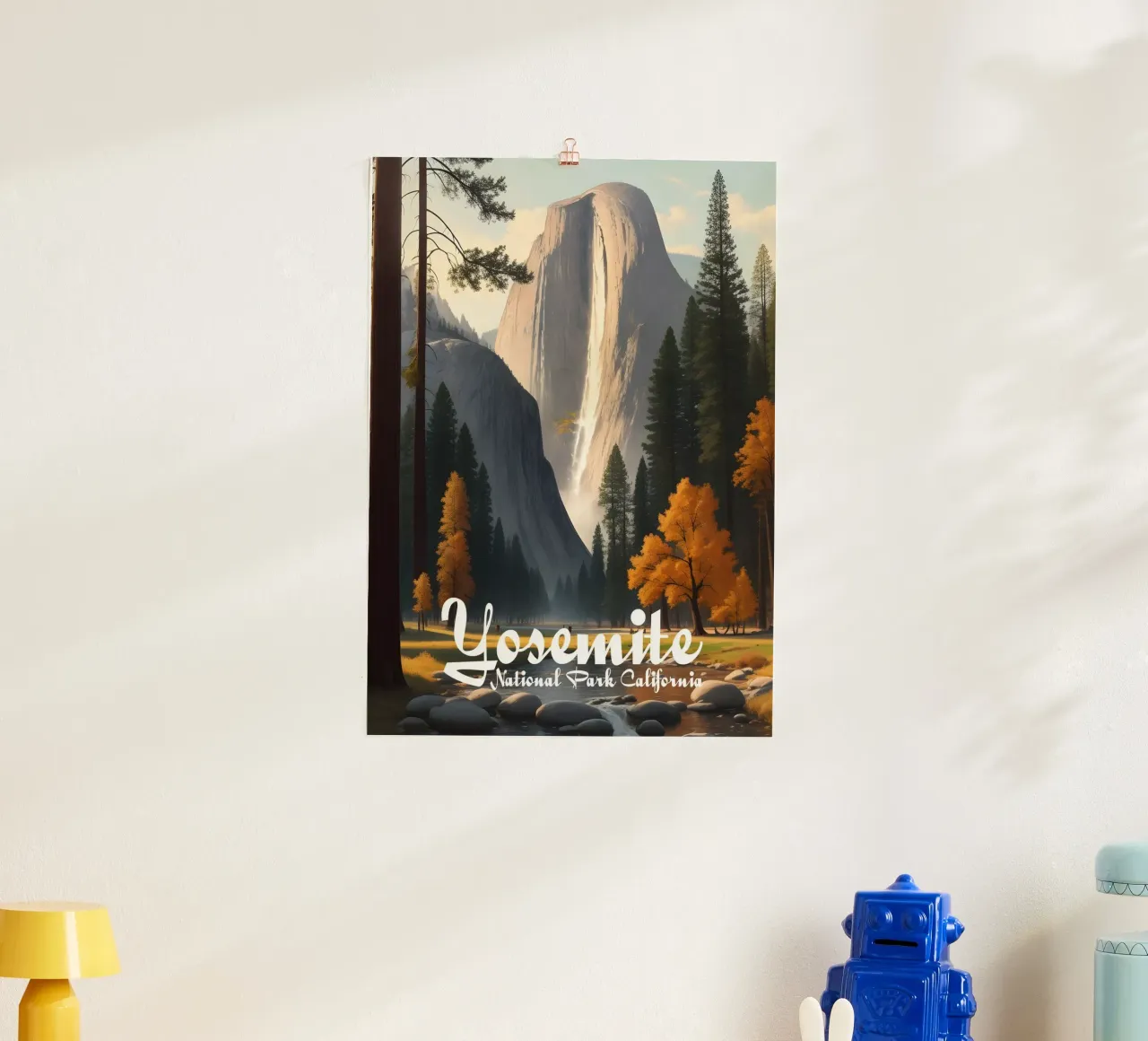 Scena del Parco Nazionale dello Yosemite in California poster con telaio in legno da Charnwood Prints