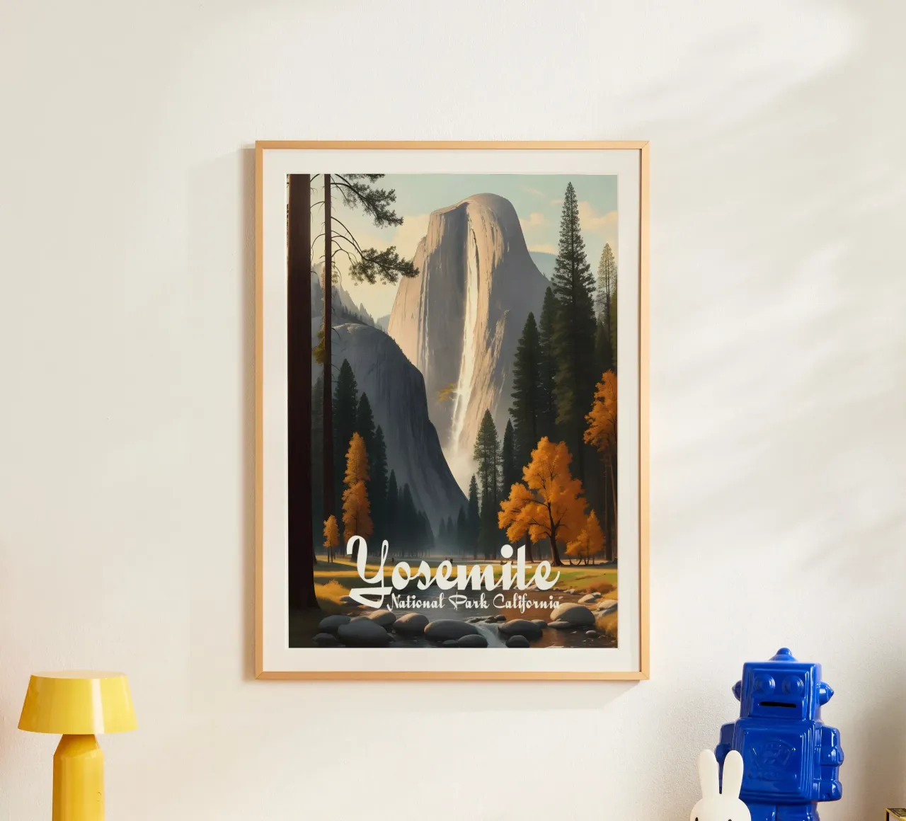 Scena del Parco Nazionale dello Yosemite in California poster con telaio in legno da Charnwood Prints
