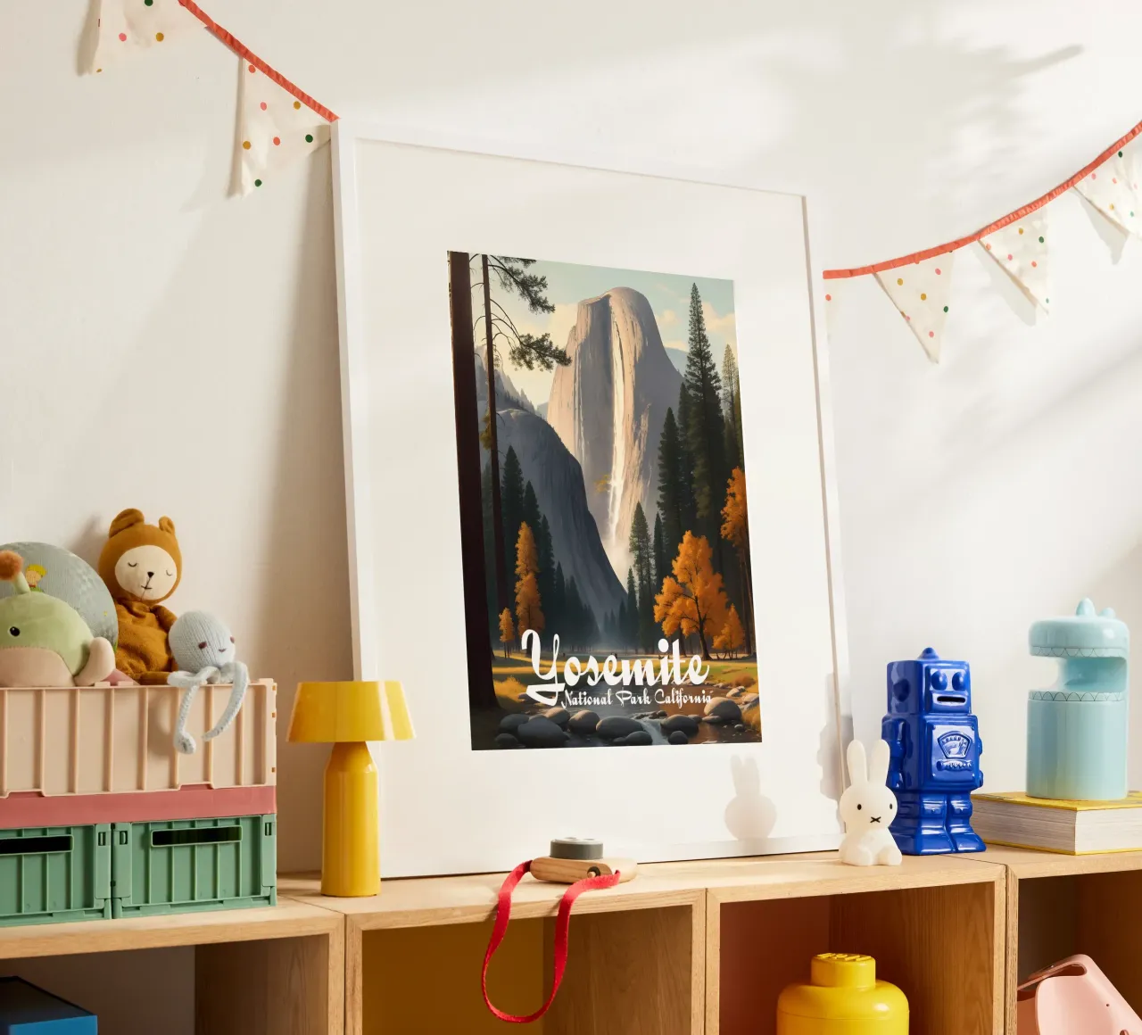 Scena del Parco Nazionale dello Yosemite in California poster con telaio in legno da Charnwood Prints