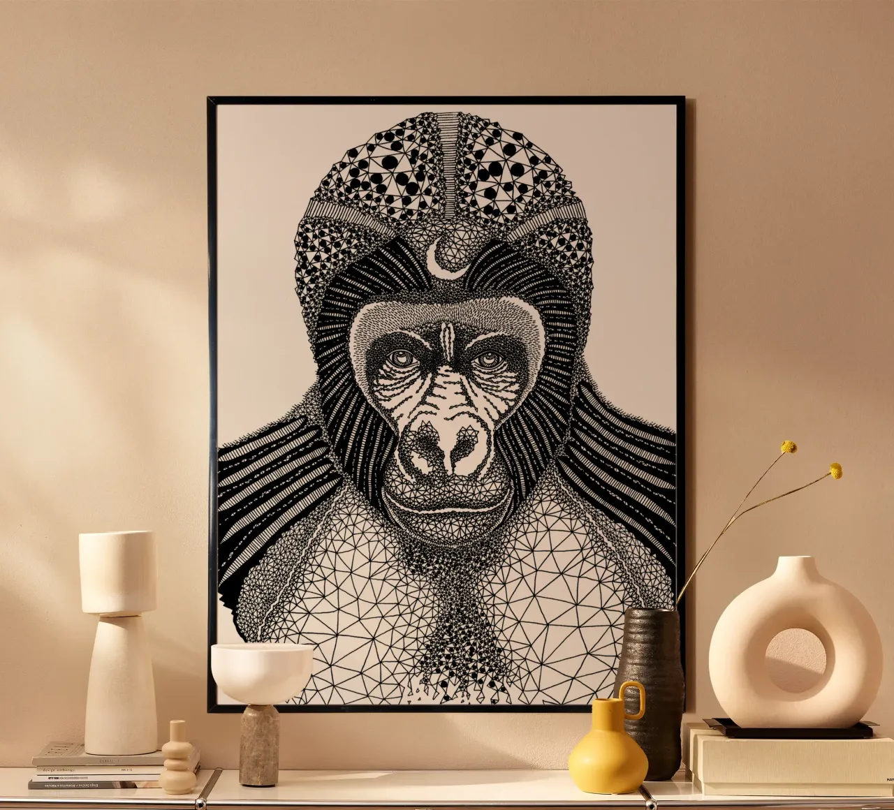 Gorilla poster with wooden frame by Artsymalistic
