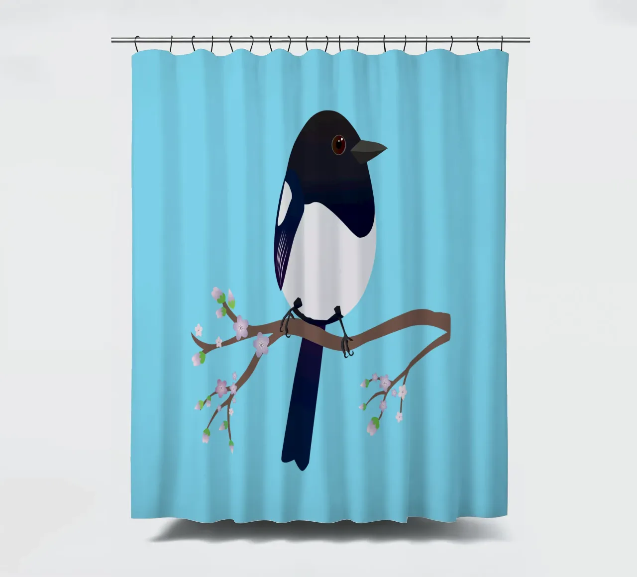 Cute egg shaped magpie shower curtain by BwiseLizzy
