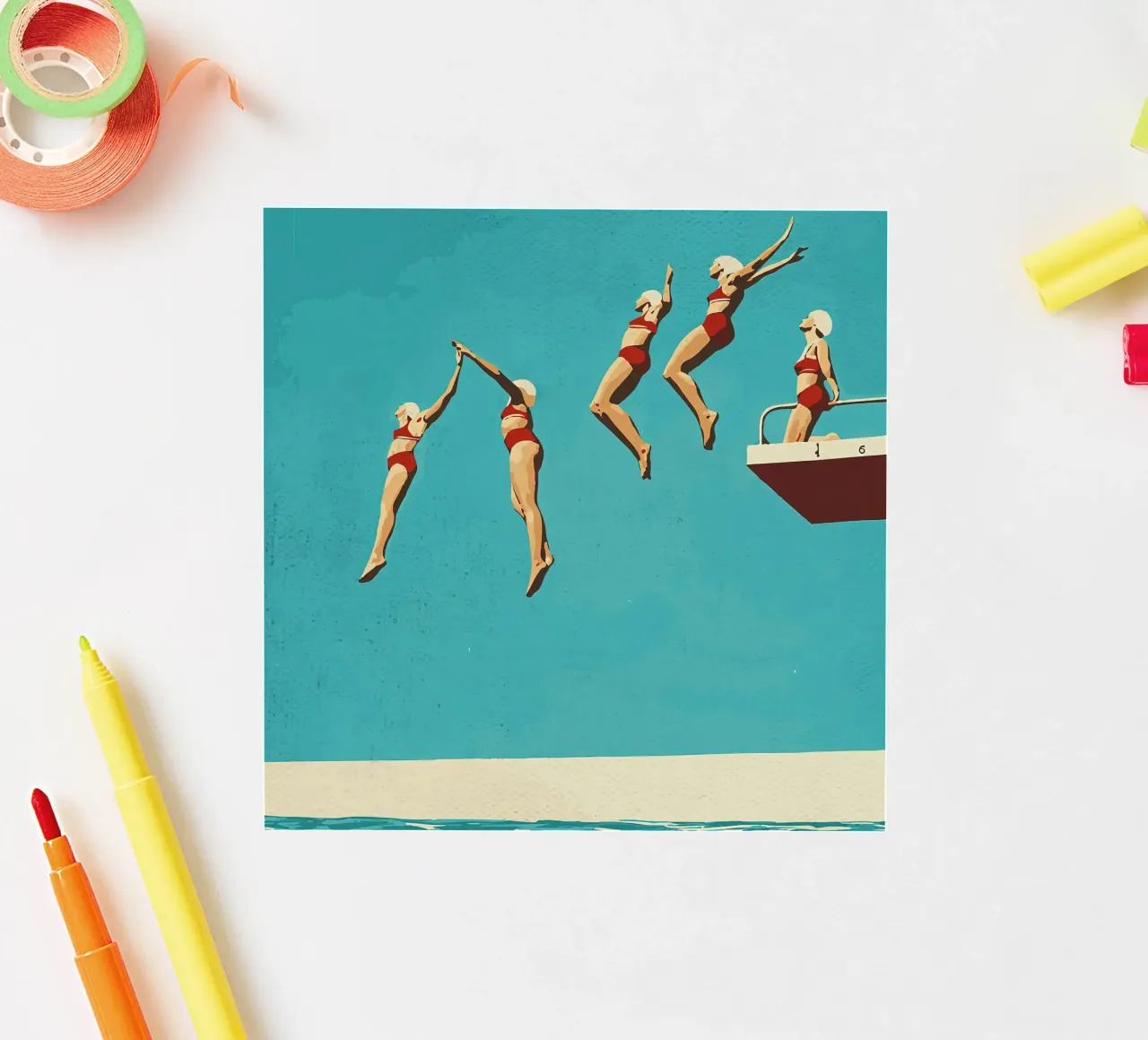 Sequential dive poster sticker by medineprint