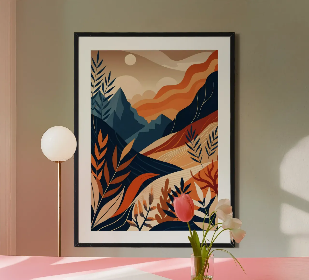 Tramonto nel deserto poster con telaio in legno da Artistic-shop