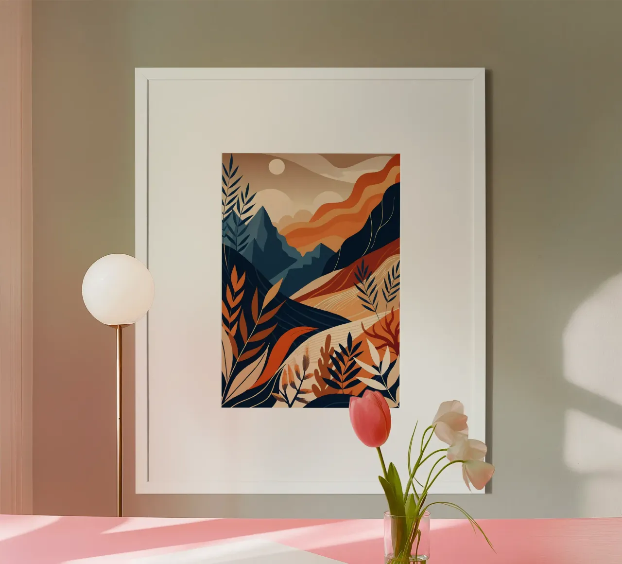 Tramonto nel deserto poster con telaio in legno da Artistic-shop
