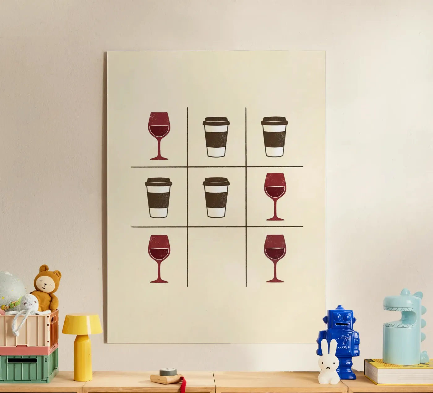 Gioco del Tic Tac Toe tra caffè e vino plexiglass da Soleil Basque