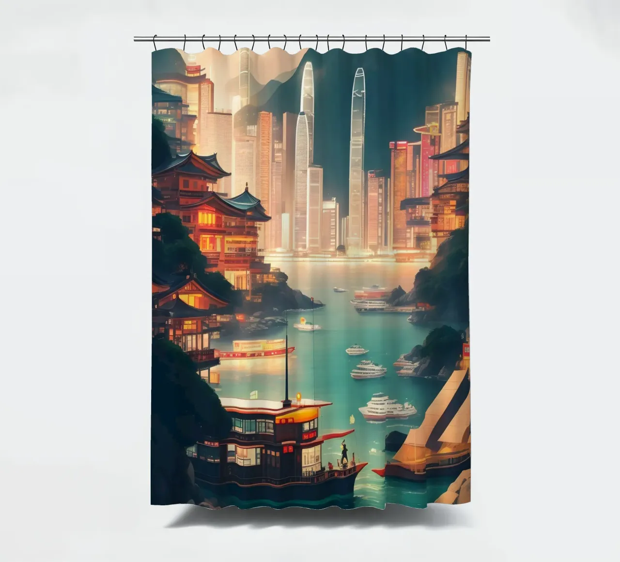 Paesaggio urbano di Hong Kong tenda da doccia da Charnwood Prints
