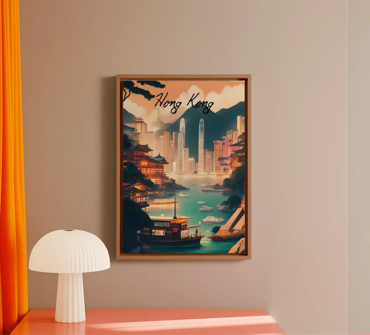 Paesaggio urbano di Hong Kong tela con Cornice a cassetta da Charnwood Prints
