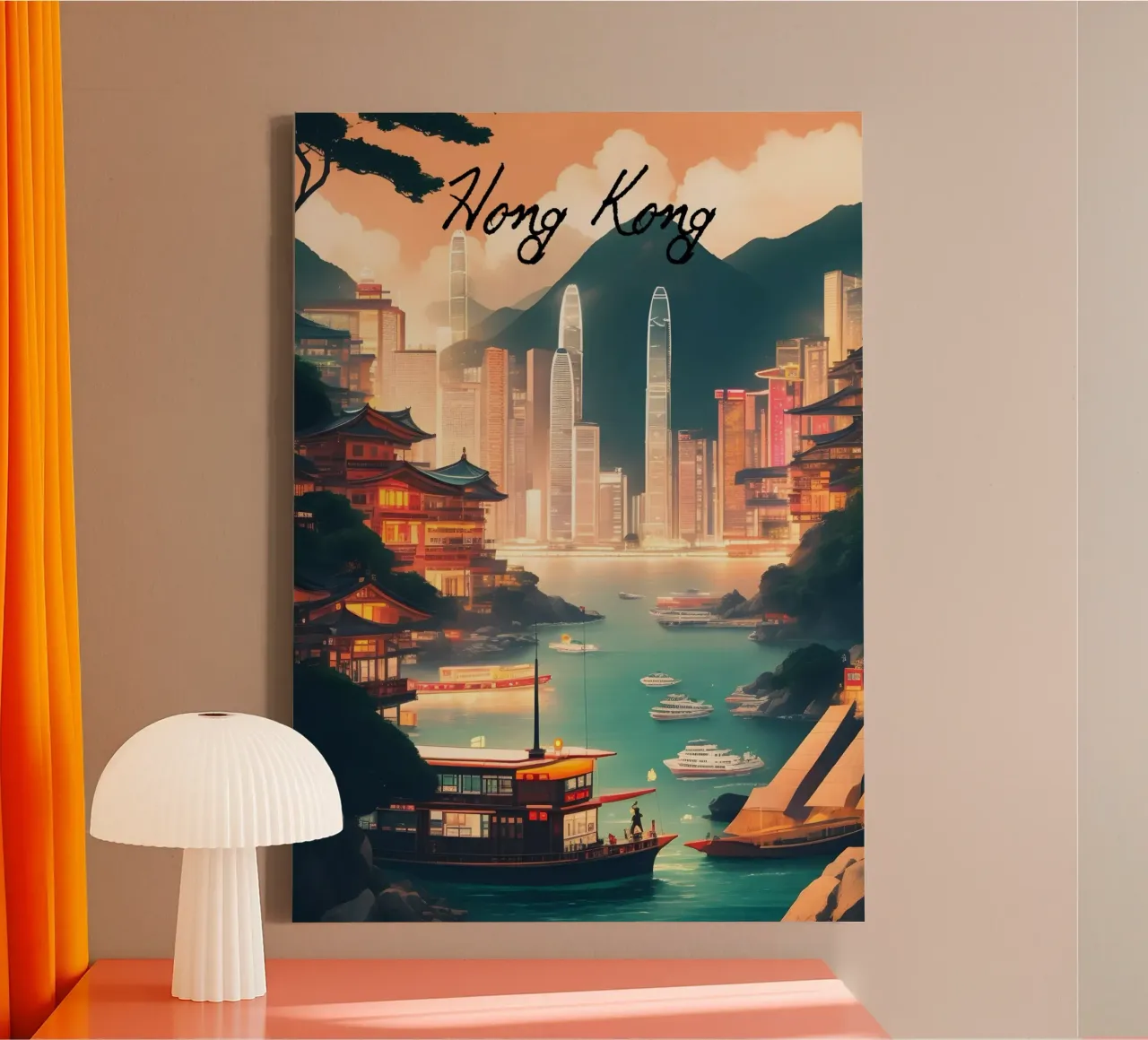 Paesaggio urbano di Hong Kong tela con Cornice a cassetta da Charnwood Prints