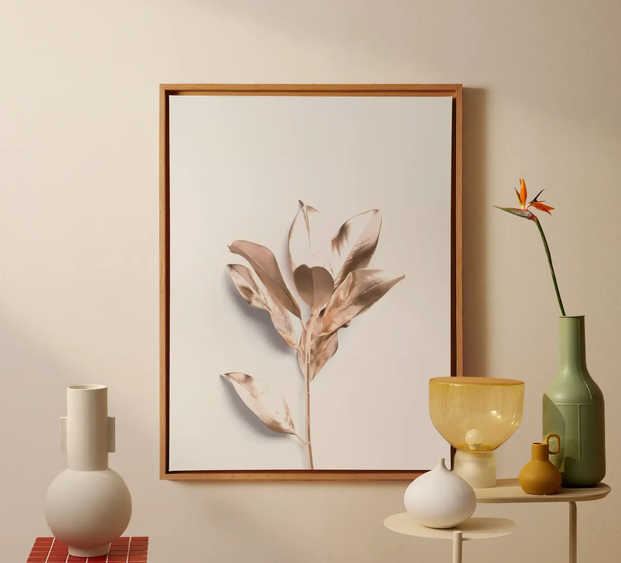 Gouden bladeren - Elegant natuurlijk ontwerp canvas met Baklijst van Whole©