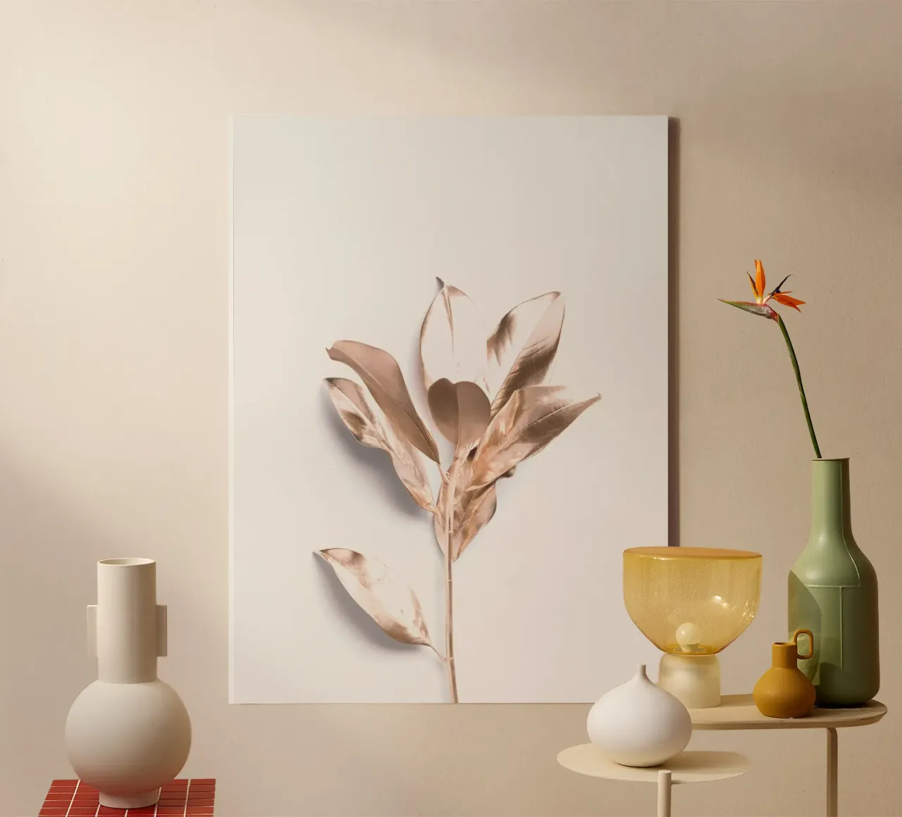 Gouden bladeren - Elegant natuurlijk ontwerp canvas met Baklijst van Whole©