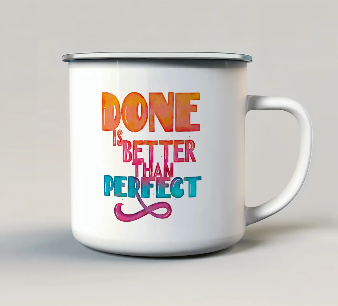 Zitat. Fatto è meglio di perfetto. tazza in smalto da CalliLetters
