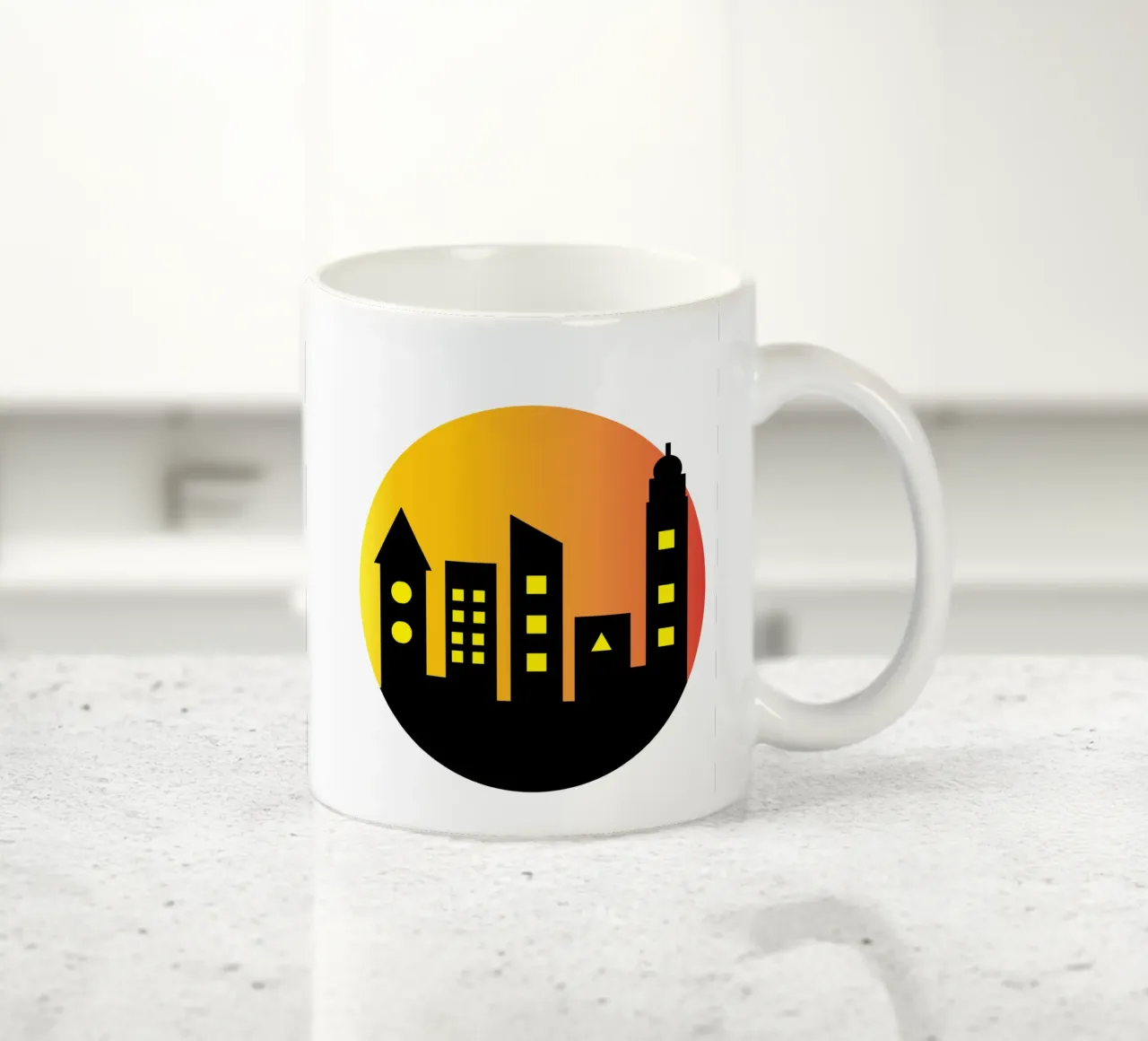 City at sunset ceramic mug by happieeagle