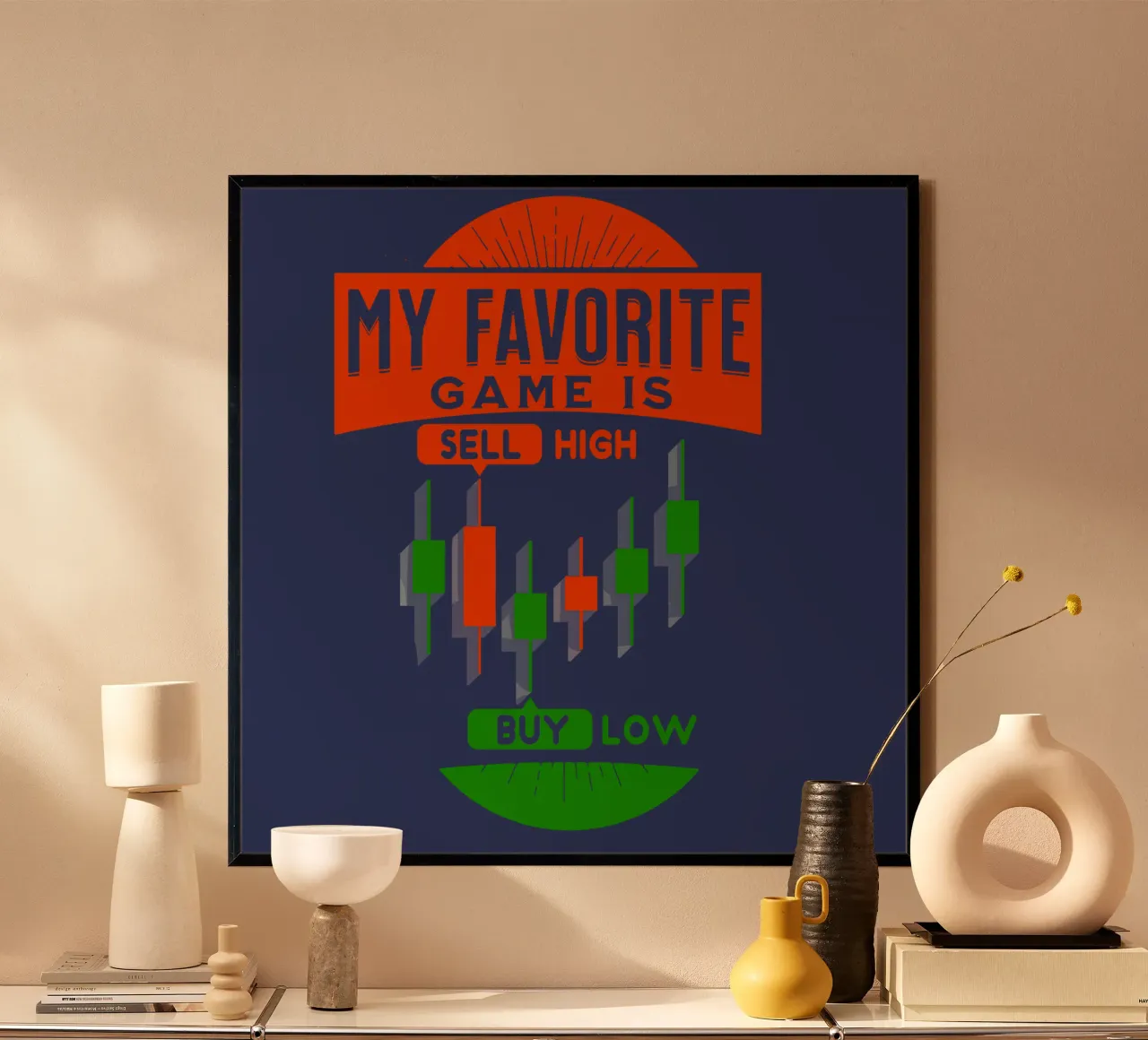Il mio gioco preferito è Vendere Alto Comprare Basso poster con telaio in alluminio da Gunawan Rb