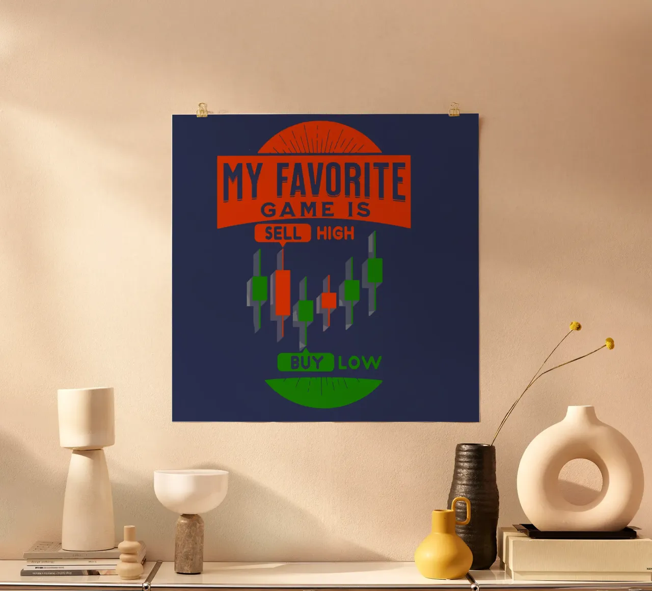 Il mio gioco preferito è Vendere Alto Comprare Basso poster con telaio in alluminio da Gunawan Rb