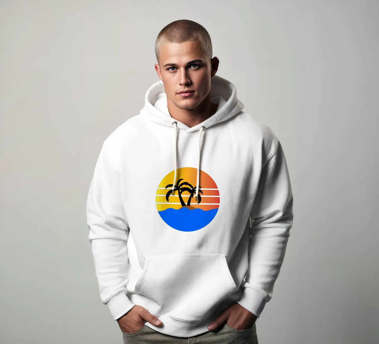 Sunset with palm trees sudadera con capucha de happieeagle