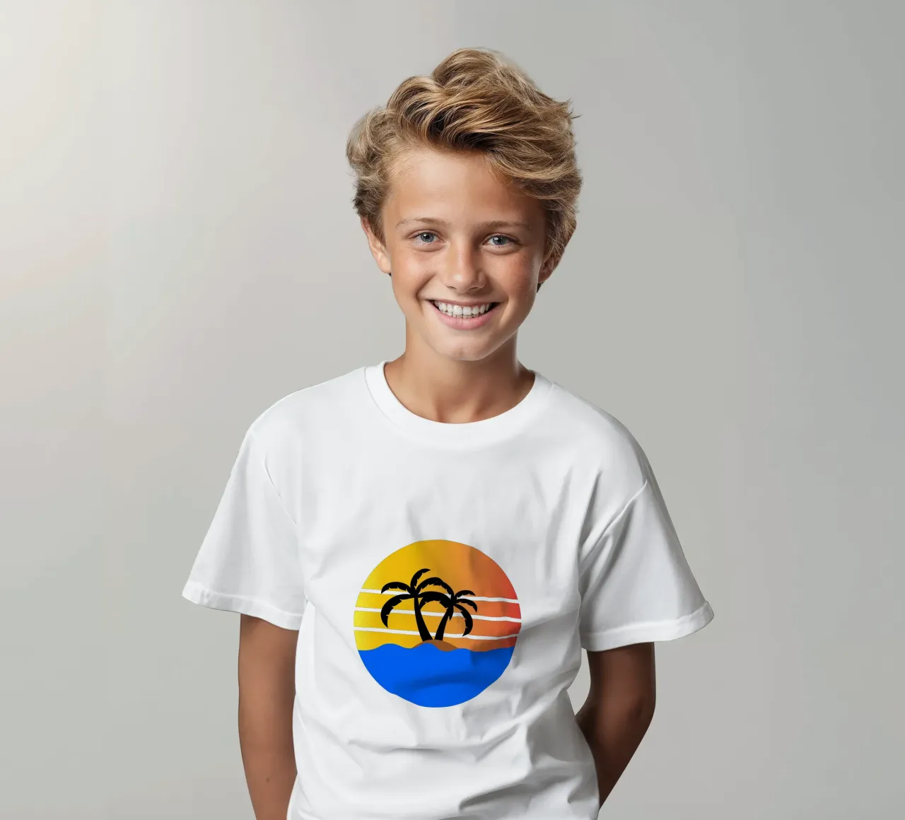 Sunset with palm trees t-shirt bambini da happieeagle