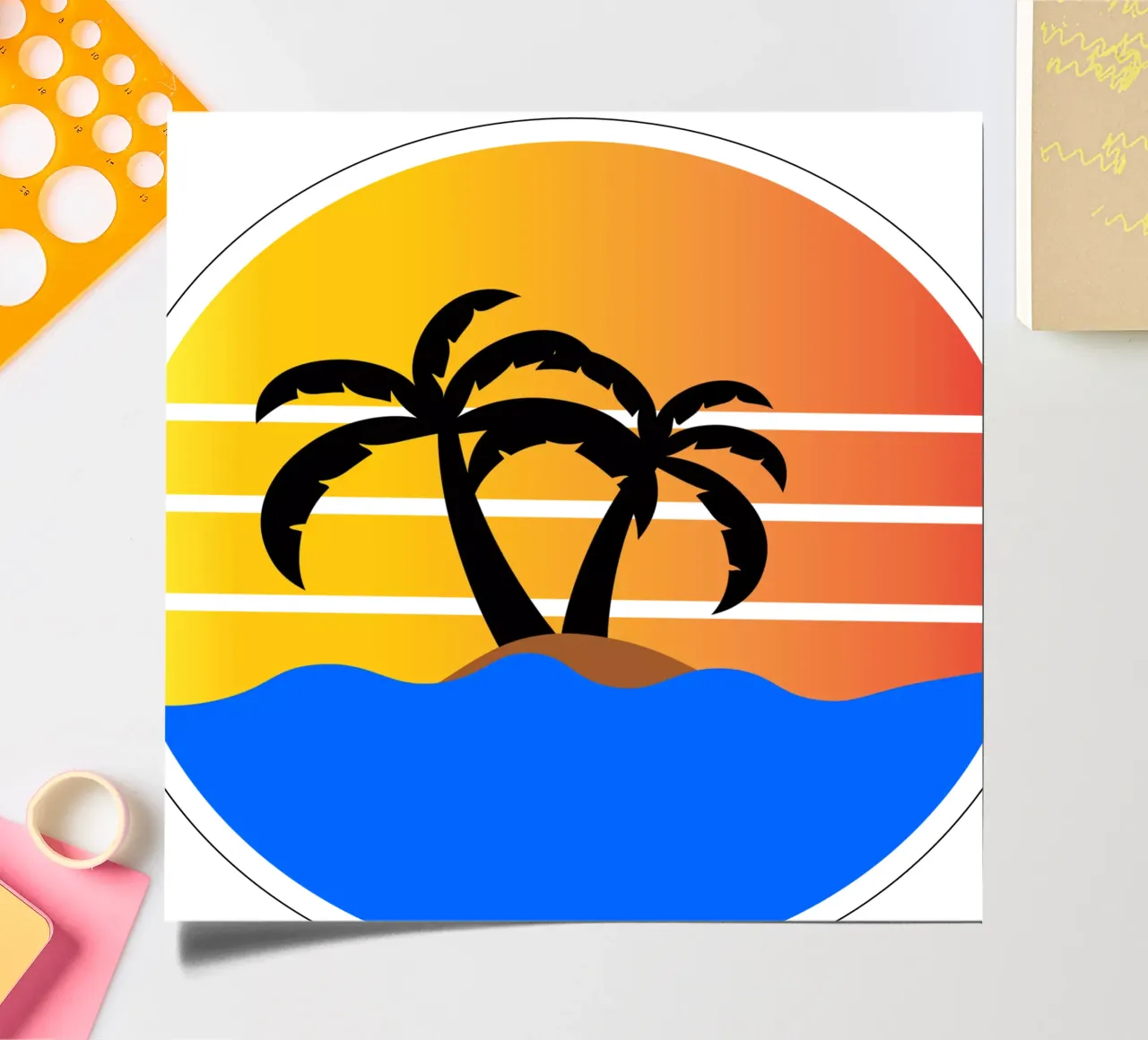 Sunset with palm trees foglio adesivo da happieeagle