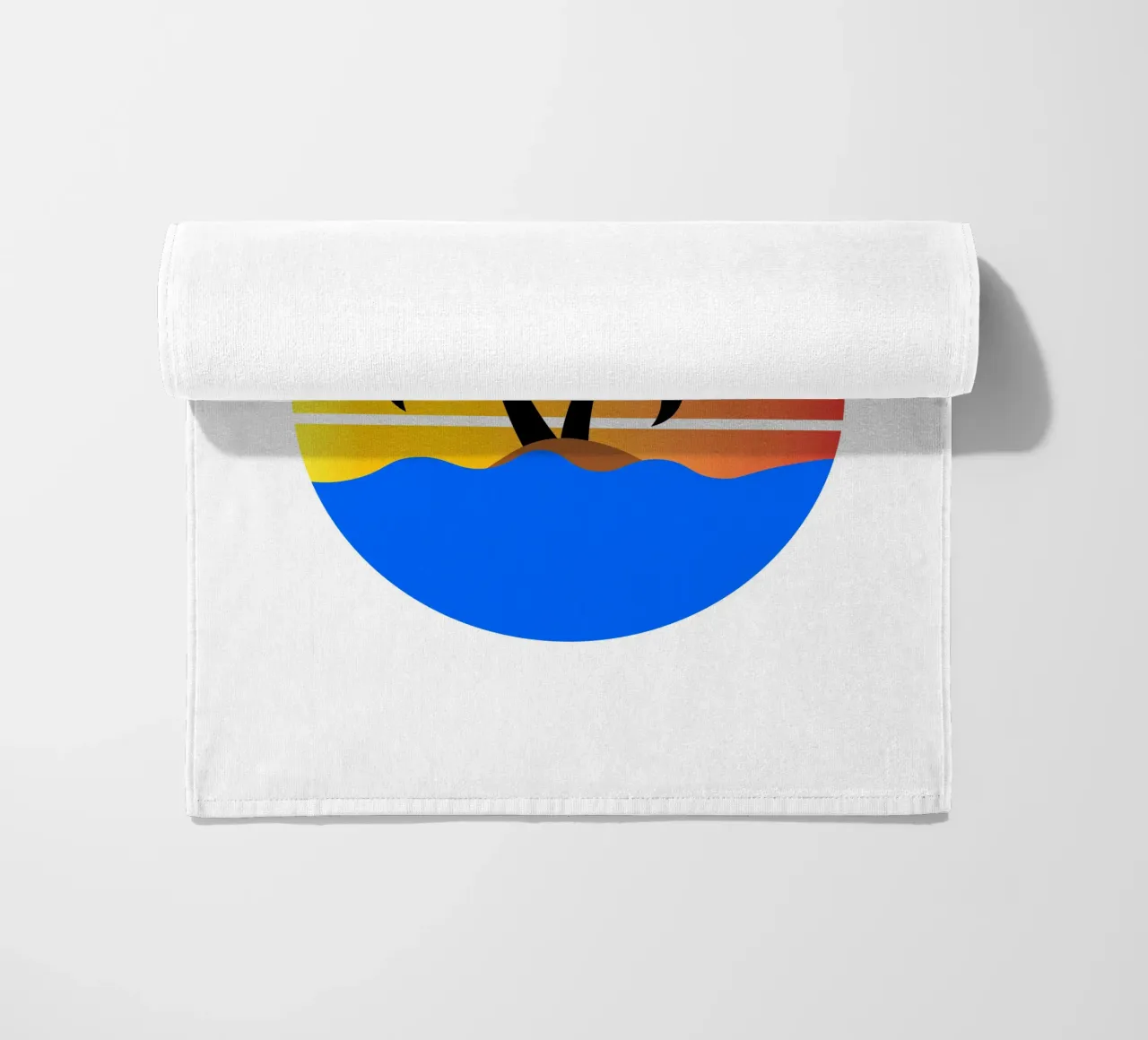 Sunset with palm trees beach towel by happieeagle