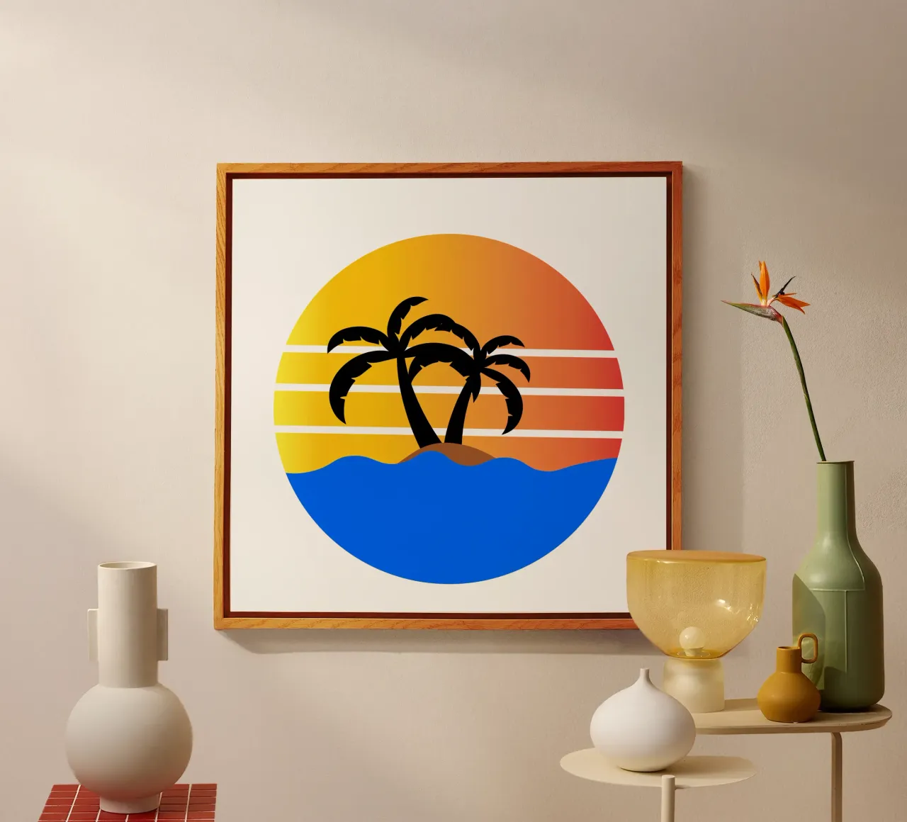 Sunset with palm trees Acryl-Glas von happieeagle