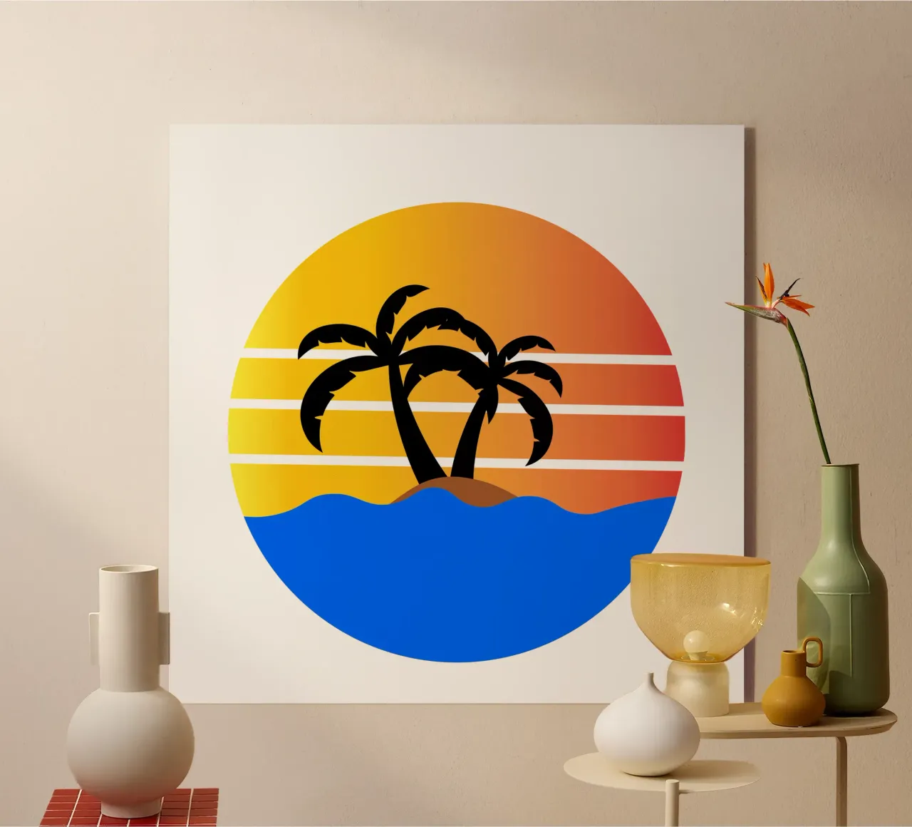 Sunset with palm trees Acryl-Glas von happieeagle