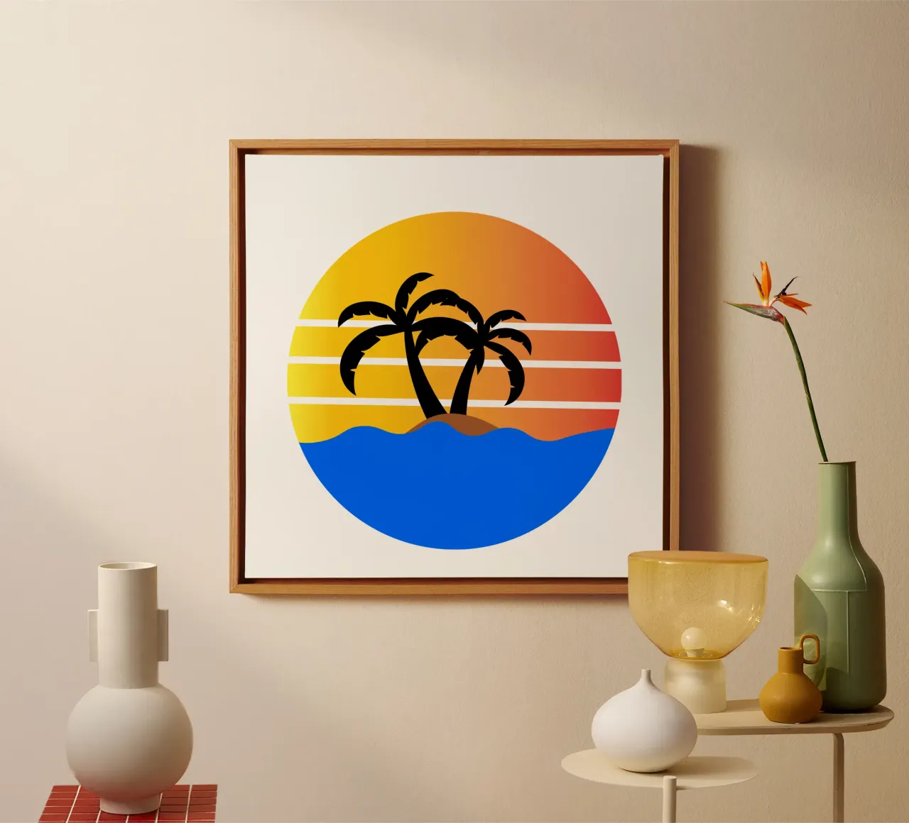 Sunset with palm trees tela con Cornice a cassetta da happieeagle