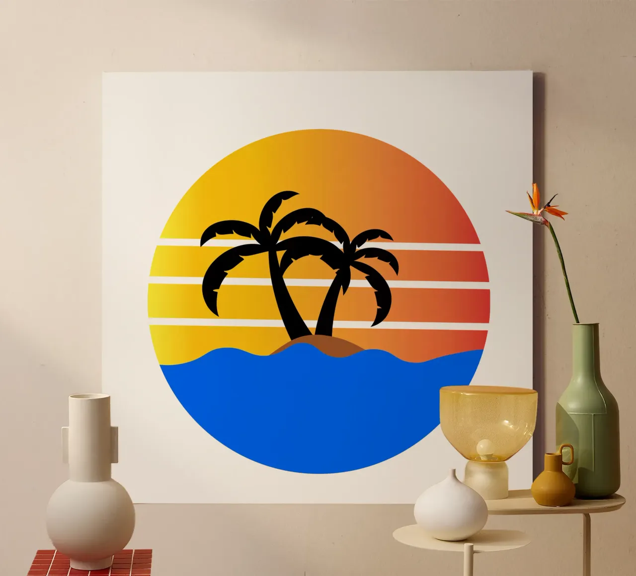 Sunset with palm trees tela con Cornice a cassetta da happieeagle