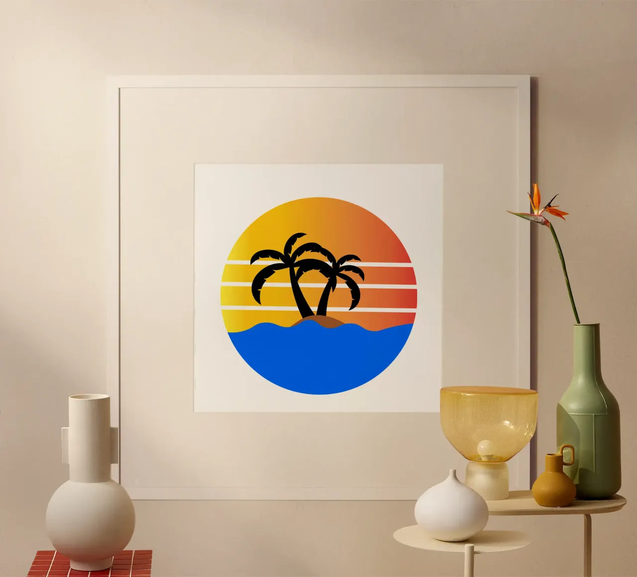 Sunset with palm trees carta hahnemühle da happieeagle