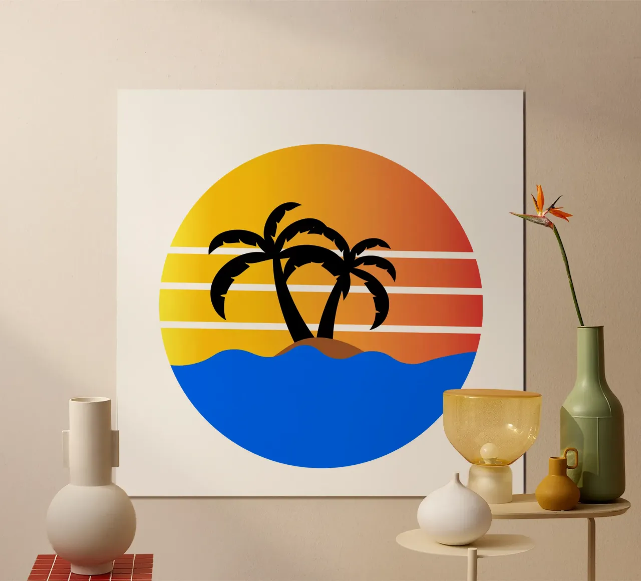 Sunset with palm trees carta hahnemühle da happieeagle