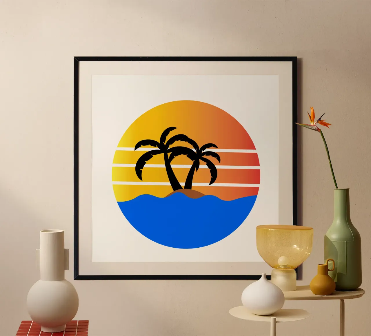 Sunset with palm trees carta hahnemühle da happieeagle