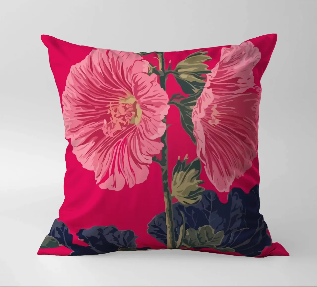 Pink Flower on Red Background cuscino da edsonramosart